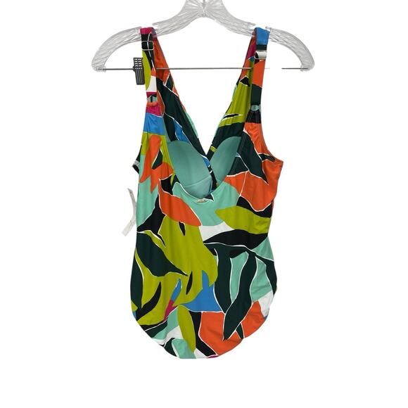 NWT Anne Cole Swimsuit Polynesian Palm Plunge Twist One Piece Size 12 - Picture 5 of 10